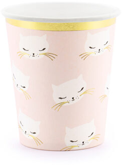 Feestbekers Katten Roze/Goud (6st) Roze, Goud - Brons