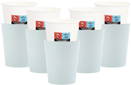 Feestbekers met hoesjes - 24x - baby blauw - papier - 250ml
