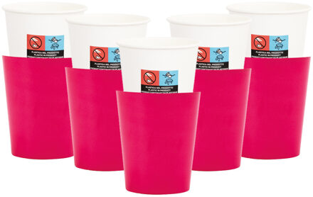 Feestbekers met hoesjes - 24x - fuchsiaroze - papier - 250ml