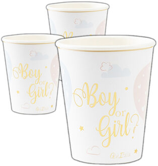 Feestbekers met hoesjes - 24x - geboorte - gender reveal - blauw en roze - papier - 250ml