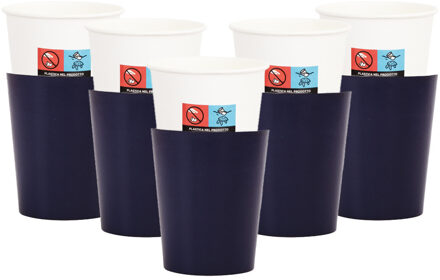 Feestbekers met hoesjes - 24x - navy blauw - papier - 250ml