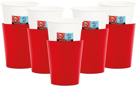 Feestbekers met hoesjes - 24x - rood - papier - 250ml