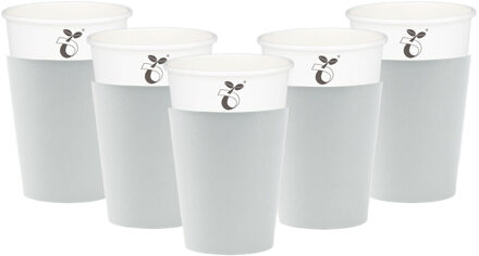 Feestbekers met hoesjes - 24x - zilvergrijs - papier - 250ml