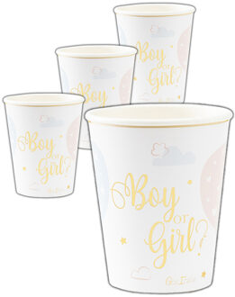 Feestbekers met hoesjes - 32x - geboorte - gender reveal - blauw en roze - papier - 250ml