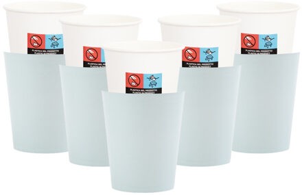 Feestbekers met hoesjes - 40x - baby blauw - papier - 250ml