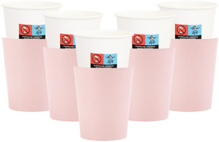 Feestbekers met hoesjes - 40x - baby roze - papier - 250ml