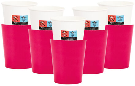 Feestbekers met hoesjes - 40x - fuchsiaroze - papier - 250ml
