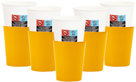 Feestbekers met hoesjes - 40x - geel - papier - 250ml