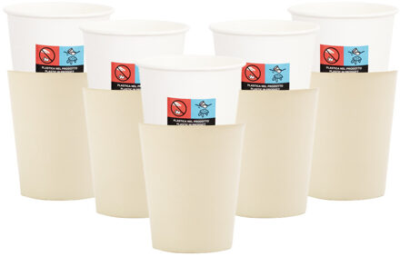 Feestbekers met hoesjes - 40x - ivoor wit - papier - 250ml