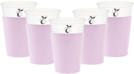 Feestbekers met hoesjes - 40x - lavendel paars - papier - 250ml