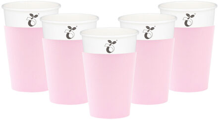 Feestbekers met hoesjes - 40x - lichtroze - papier - 250ml