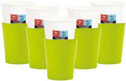 Feestbekers met hoesjes - 40x - lime groen - papier - 250ml