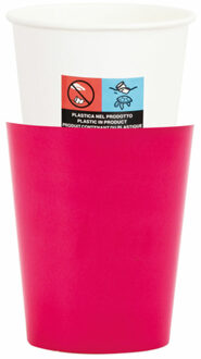 Feestbekers met hoesjes - 8x - fuchsiaroze - papier - 250ml