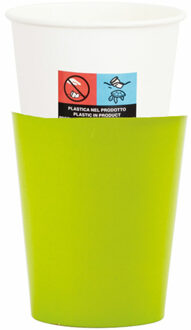 Feestbekers met hoesjes - 8x - lime groen - papier - 250ml