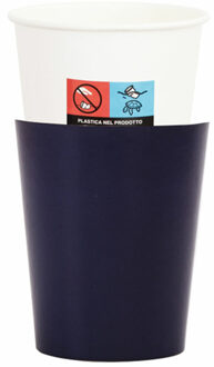 Feestbekers met hoesjes - 8x - navy blauw - papier - 250ml