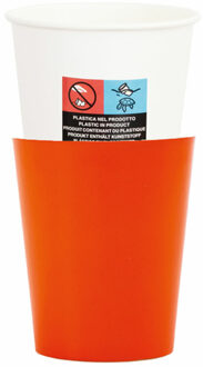 Feestbekers met hoesjes - 8x - oranje - papier - 250ml