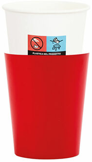 Feestbekers met hoesjes - 8x - rood - papier - 250ml