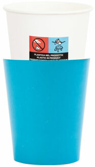 Feestbekers met hoesjes - 8x - turquoise blauw - papier - 250ml