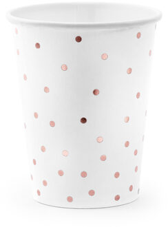 Feestbekers Stippen Wit/Roségoud (6st) Wit - Transparant, Goud - Brons