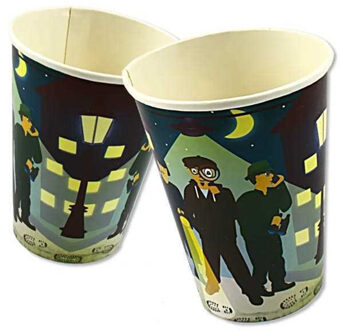 Feestbekertjes in detective thema - 8x stuks - 200 ml - Karton - Kinder verjaardag drinkbekers Multi