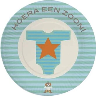 Feestborden ''hoera Een Zoon'' 8 Stuks Blauw 18 Cm