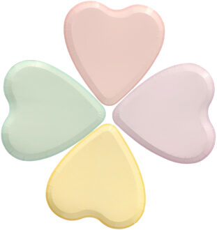 Feestbordjes - 16x - hart vormig - 4 kleuren - karton - Valentijnsdag - 17 x 18 cm