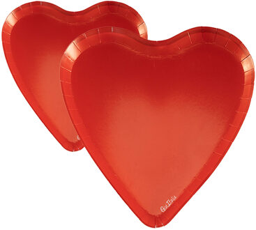 Feestbordjes - 16x - hart vormig - rood - karton - 17 x 18 cm