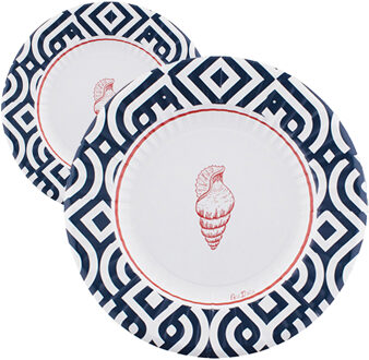 Feestbordjes - 16x - nautisch thema - rond - karton - 21 cm - gebaksbordjes - maritiem - strand
