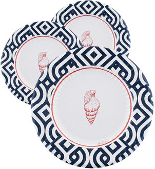 Feestbordjes - 24x - nautisch thema - rond - karton - 21 cm - gebaksbordjes - maritiem - strand