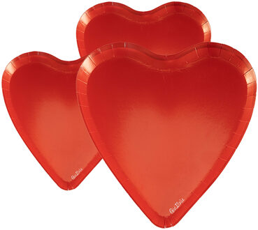 Feestbordjes - 32x - hart vormig - rood - karton - 17 x 18 cm
