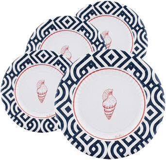 Feestbordjes - 32x - nautisch thema - rond - karton - 21 cm - gebaksbordjes - maritiem - strand