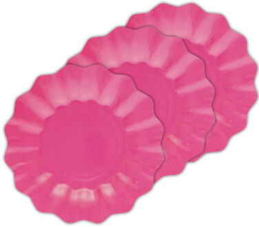 Feestbordjes/gebaksbordjes met schulprand - 24x - fuchsia roze - rond - karton - 21 cm