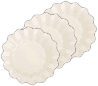 Feestbordjes/gebaksbordjes met schulprand - 24x - ivoor wit - rond - karton - 21 cm
