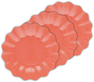 Feestbordjes/gebaksbordjes met schulprand - 24x - koraal roze - rond - karton - 21 cm