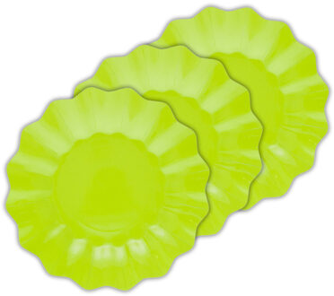 Feestbordjes/gebaksbordjes met schulprand - 24x - lime groen - rond - karton - 21 cm