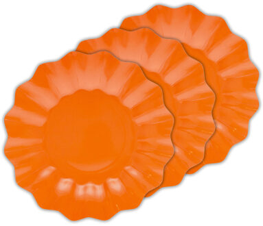 Feestbordjes/gebaksbordjes met schulprand - 24x - oranje - rond - karton - 21 cm