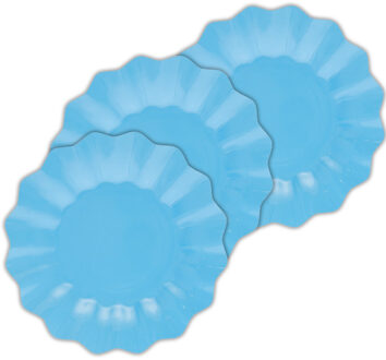 Feestbordjes/gebaksbordjes met schulprand - 24x - turquoise blauw - rond - karton - 21 cm