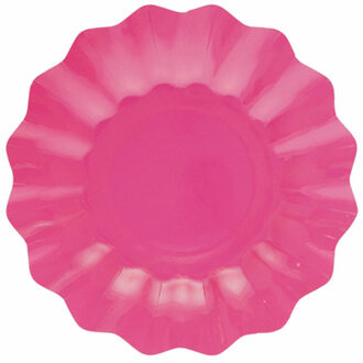 Feestbordjes/gebaksbordjes met schulprand - 8x - fuchsia roze - rond - karton - 21 cm