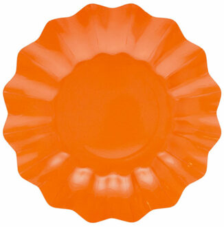 Feestbordjes/gebaksbordjes met schulprand - 8x - oranje - rond - karton - 21 cm