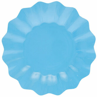 Feestbordjes/gebaksbordjes met schulprand - 8x - turquoise blauw - rond - karton - 21 cm