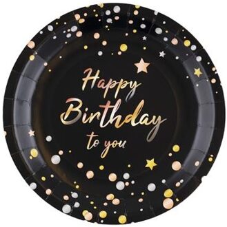 Feestbordjes Happy Birthday To You Zwart (8st)