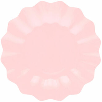 Feestbordjes met schulprand - 8x - baby roze - rond - karton - 27cm