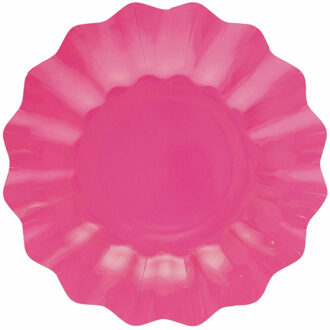 Feestbordjes met schulprand - 8x - fuchsia roze - rond - karton - 27cm