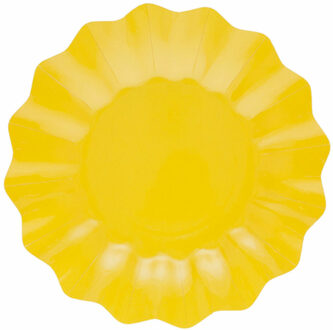 Feestbordjes met schulprand - 8x - geel - rond - karton - 27cm