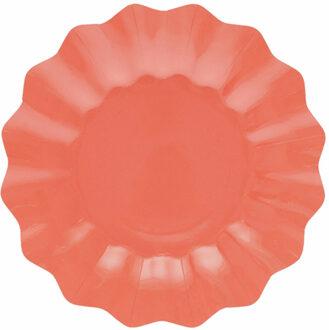 Feestbordjes met schulprand - 8x - koraal roze - rond - karton - 27cm Koraalroze