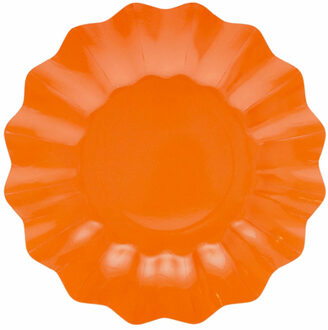 Feestbordjes met schulprand - 8x - oranje - rond - karton - 27cm
