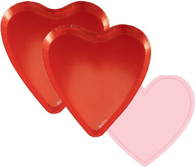 Feestbordjes/servetten set - 16-personen - Valentijn - rood/roze - hart vormig - papier/karton