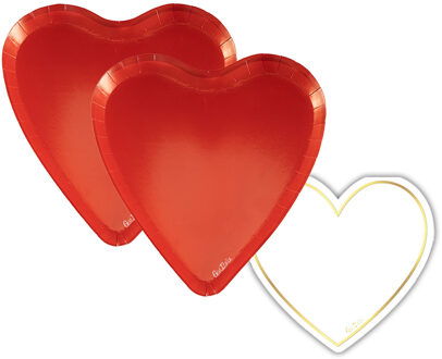 Feestbordjes/servetten set - 16-personen - Valentijn - rood/wit - hart vormig - papier/karton