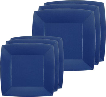 Feestbordjes set - 20x stuks - donkerblauw - 18 cm en 23 cm - Feestbordjes