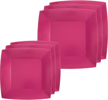 Feestbordjes set - 20x stuks - fuchsia roze - 18 cm en 23 cm - Feestbordjes